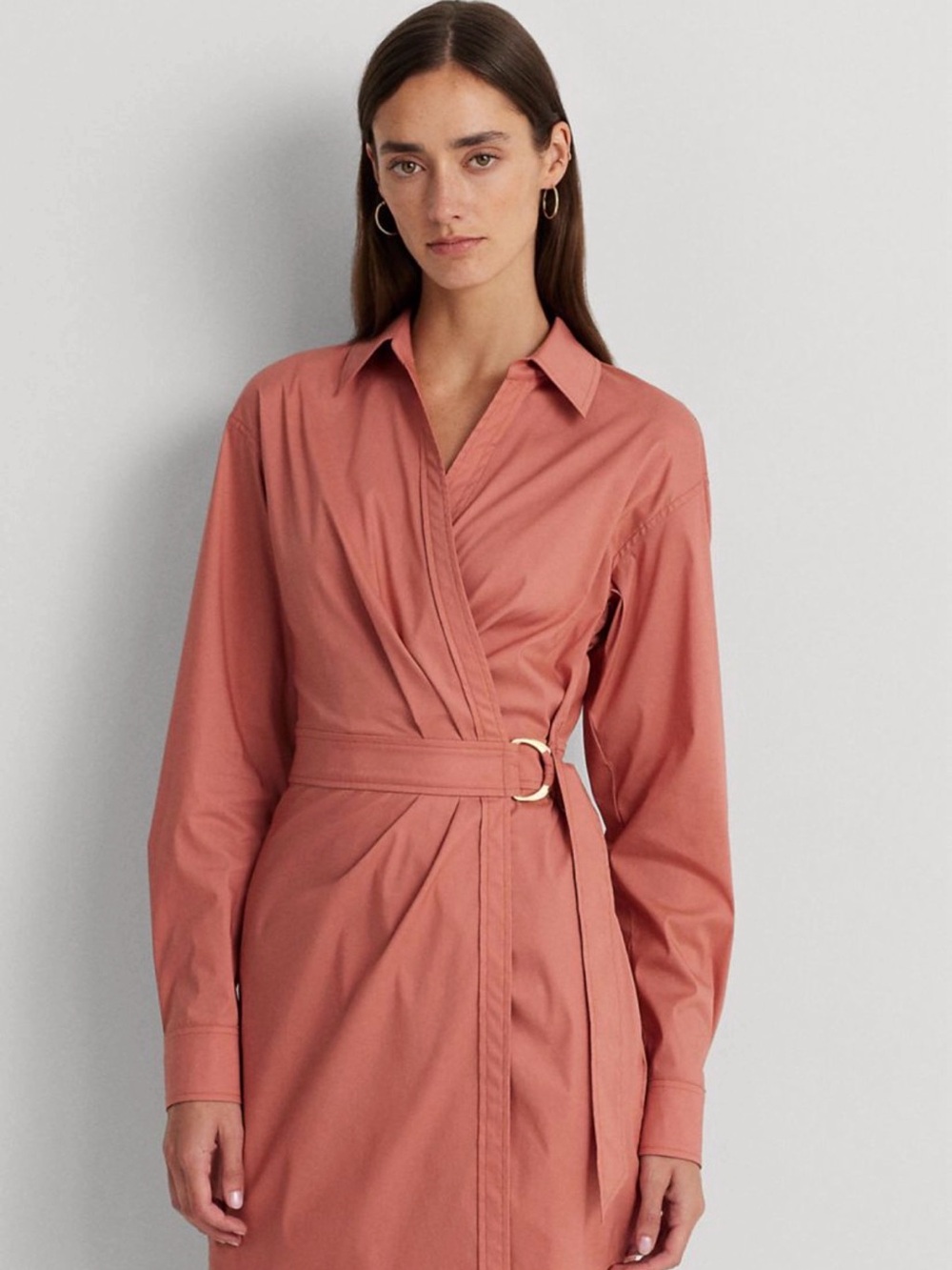 Ralph Lauren Dusty Rose Wrap D-Ring Shirt Dress